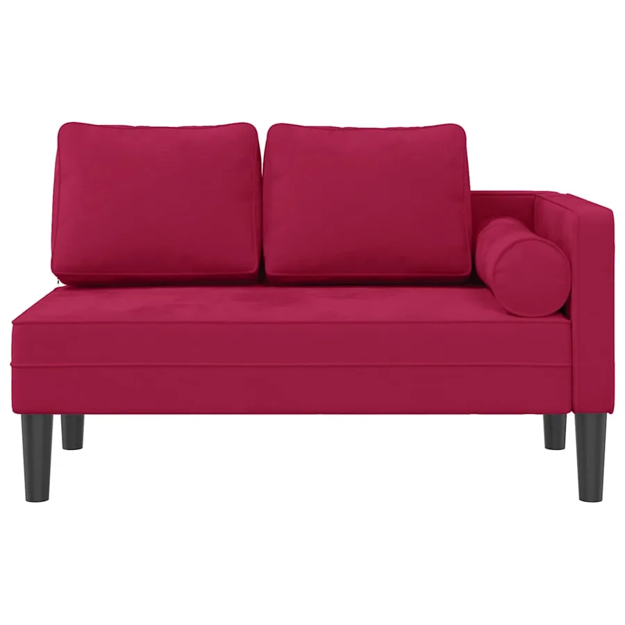 Chaise longue avec coussins rouge bordeaux velours - 3