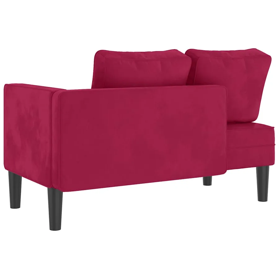 Chaise longue avec coussins rouge bordeaux velours - 5