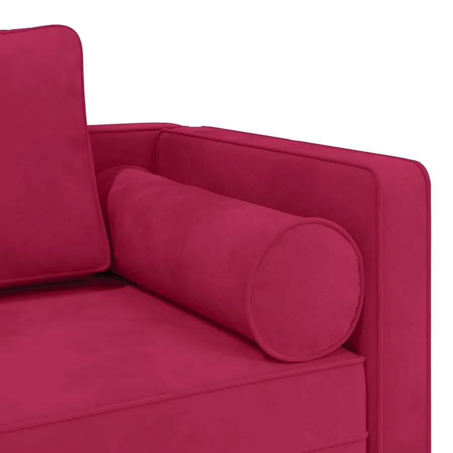 Chaise longue avec coussins rouge bordeaux velours - 6