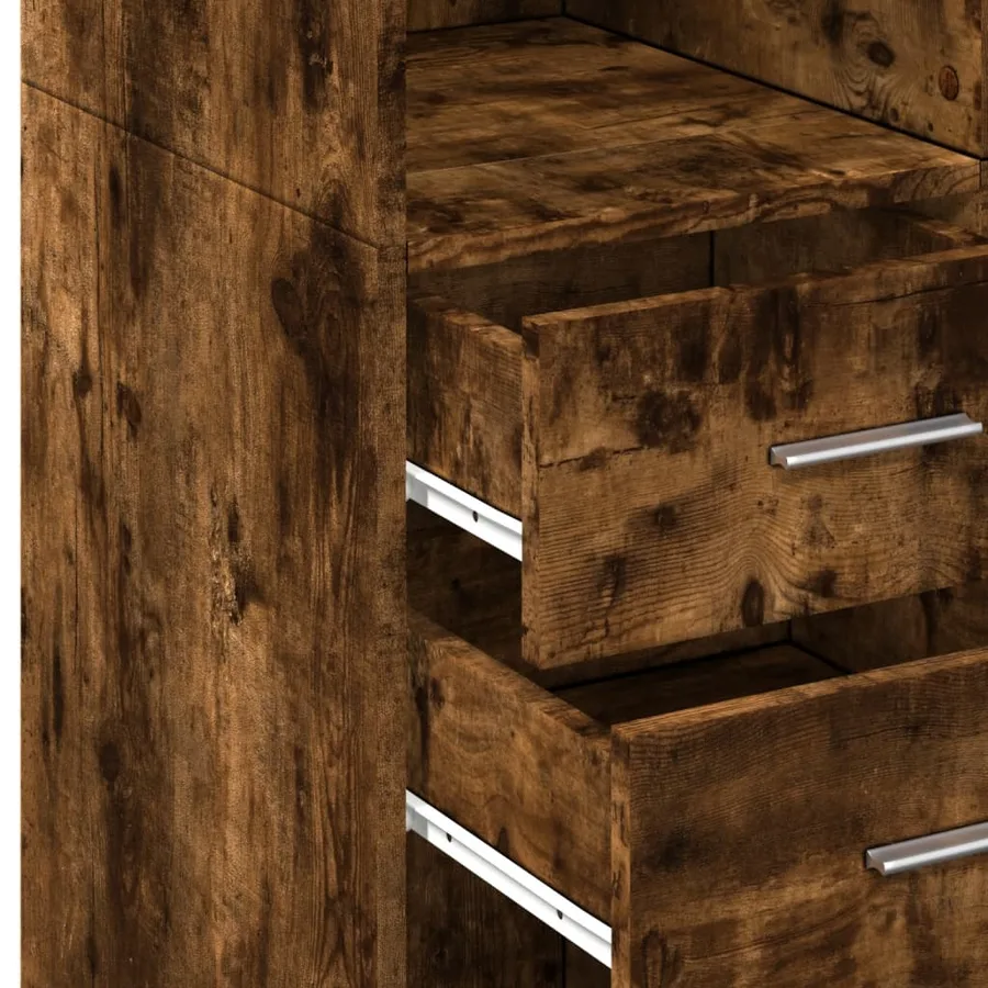Buffet haut chêne fumé 70x42,5x185 cm bois d'ingénierie - 7