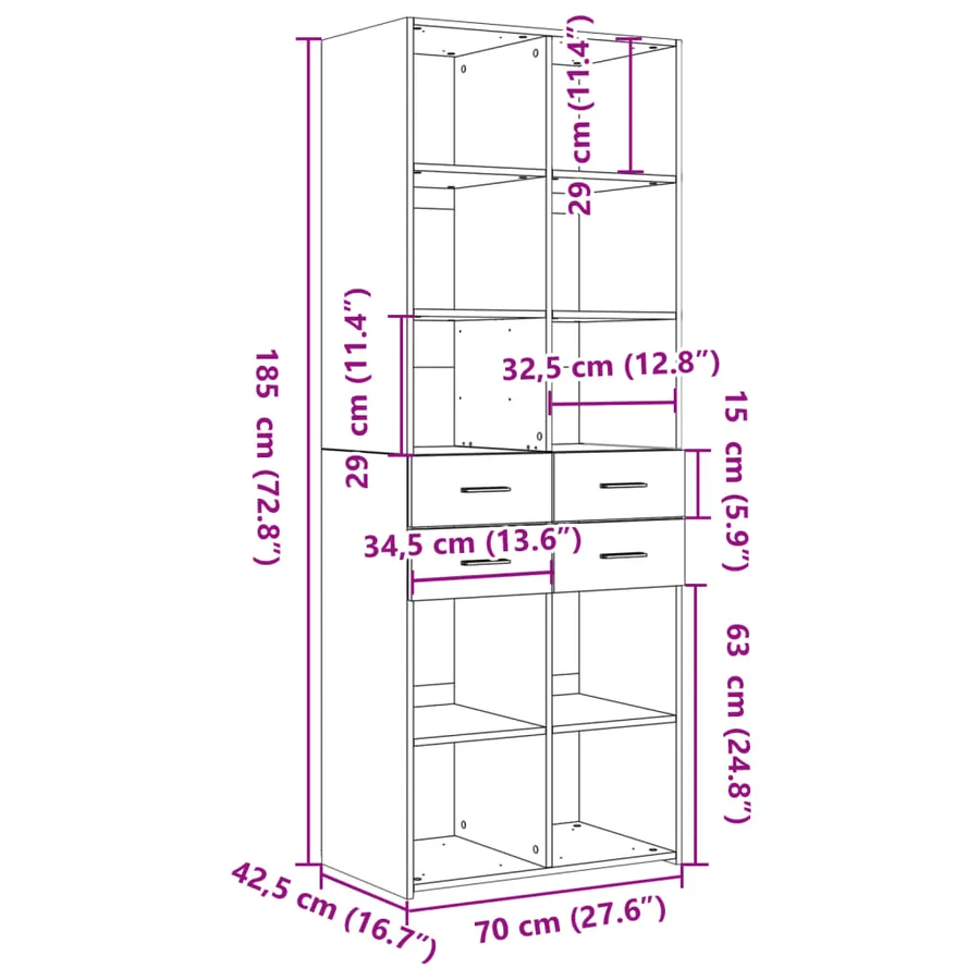 Buffet haut chêne fumé 70x42,5x185 cm bois d'ingénierie - 9