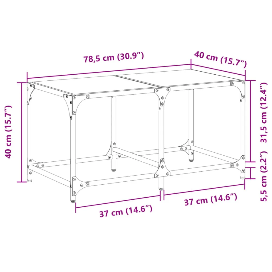 Table basse avec dessus en verre transparent 78,5x40x40cm acier - 9