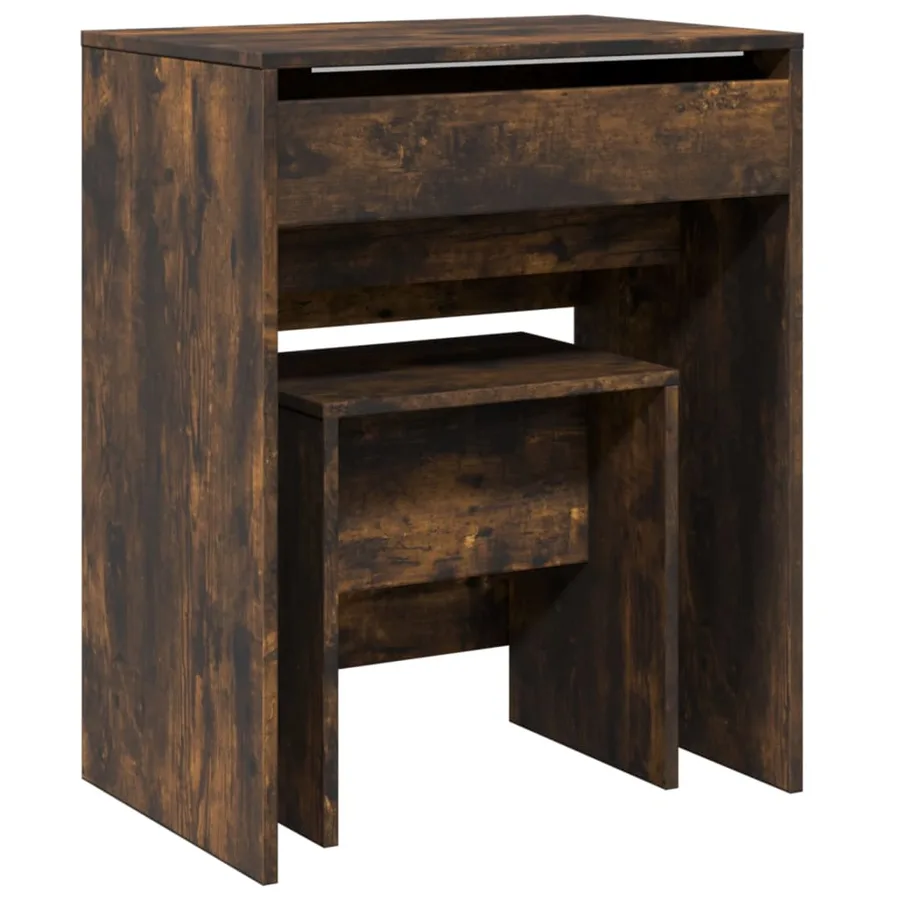 Coiffeuse et tabouret chêne fumé 60x40x113,5 cm - 2
