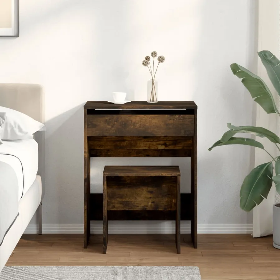 Coiffeuse et tabouret chêne fumé 60x40x113,5 cm - 3