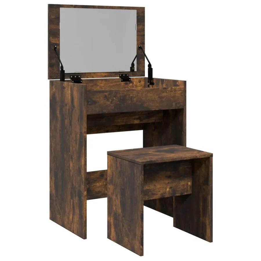 Coiffeuse et tabouret chêne fumé 60x40x113,5 cm - 8