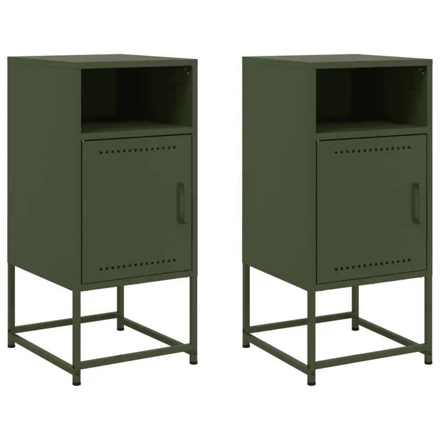 Tables de chevet 2 pcs vert olive 36x39x78 cm acier - 2
