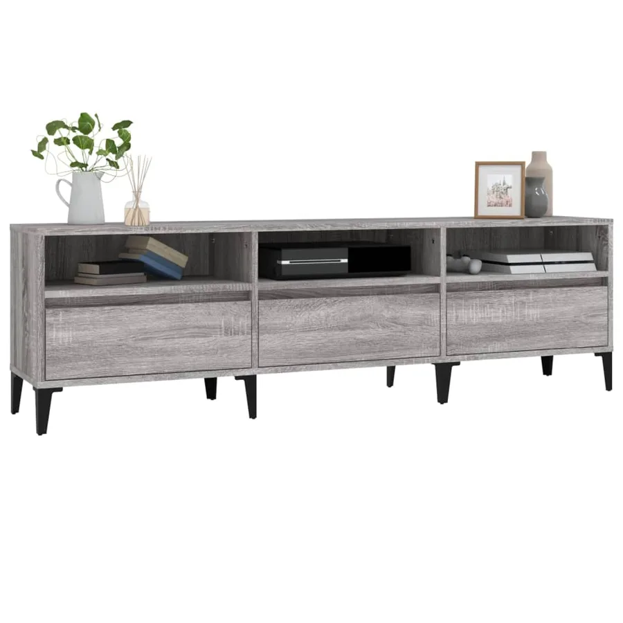 Meuble TV sonoma gris 150x30x44,5 cm bois d'ingénierie - 4