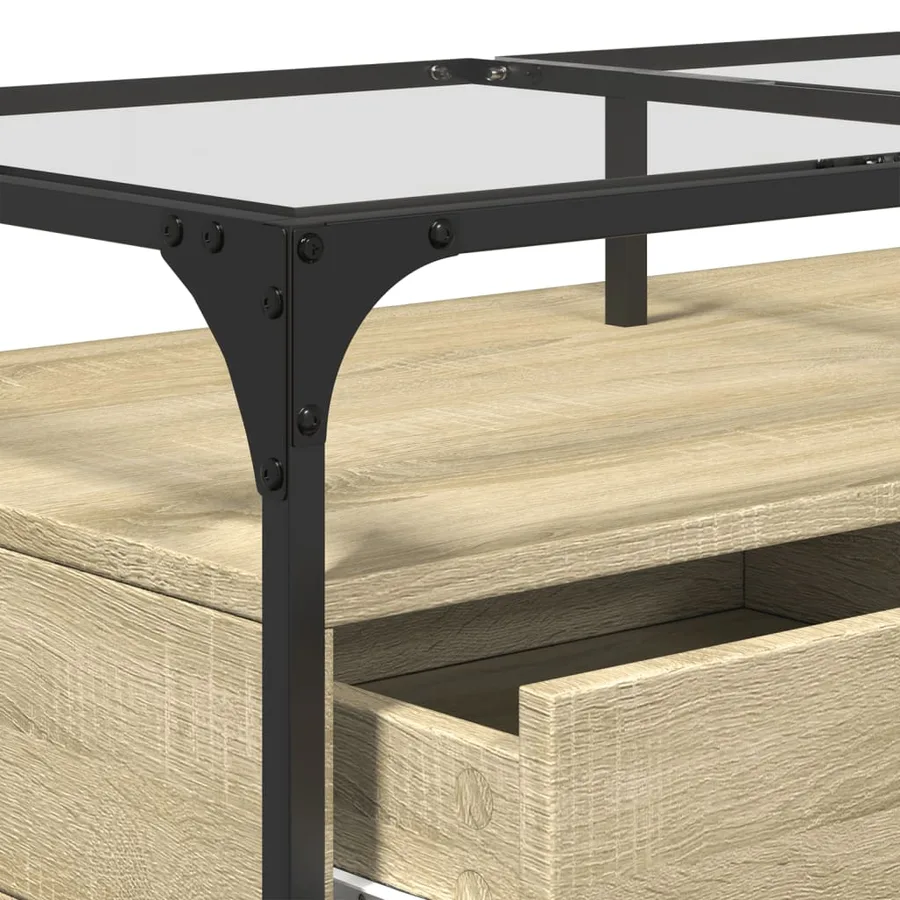 Table basse et dessus en verre chêne sonoma 98,5x50x45 cm acier - 8