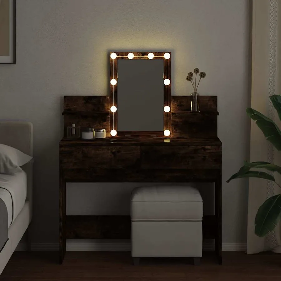Coiffeuse avec LED chêne fumé 100x40x130 cm - 3