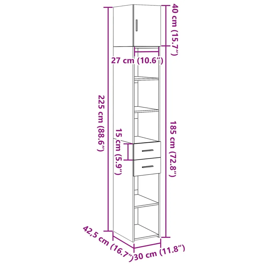 Armoire de rangement mince sonoma gris 30x42,5x225 cm - 14