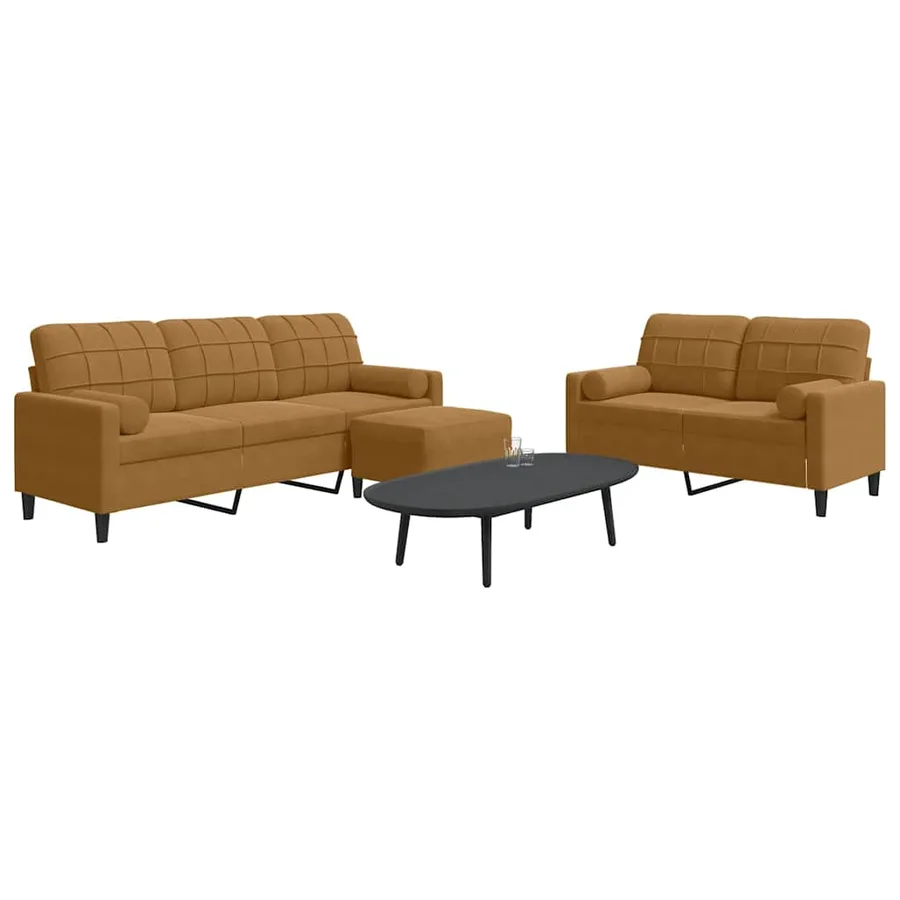 Ensemble de canapés 3 pcs avec coussins et traversins velours - 3