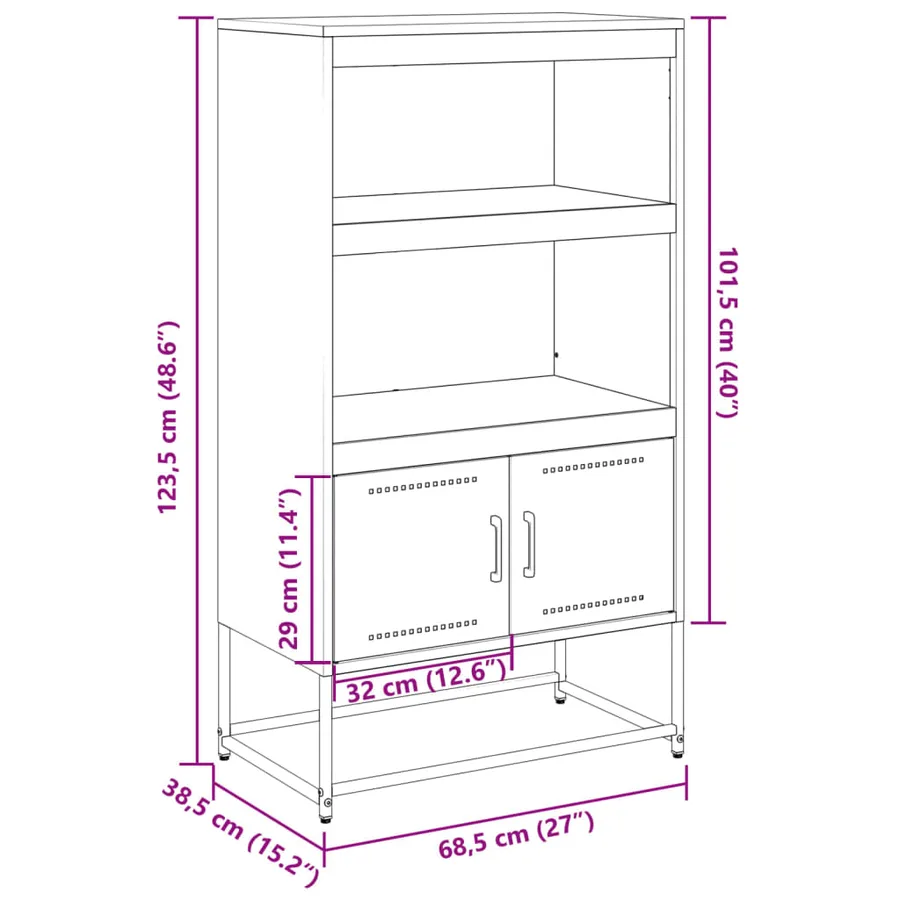 Buffet haut noir 68,5x38,5x123,5 cm acier - 12