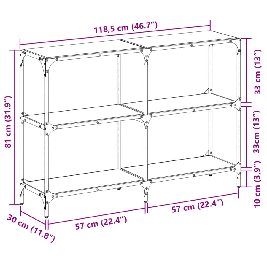 Table console avec dessus en verre transparent 118,5x30x81 cm - 9