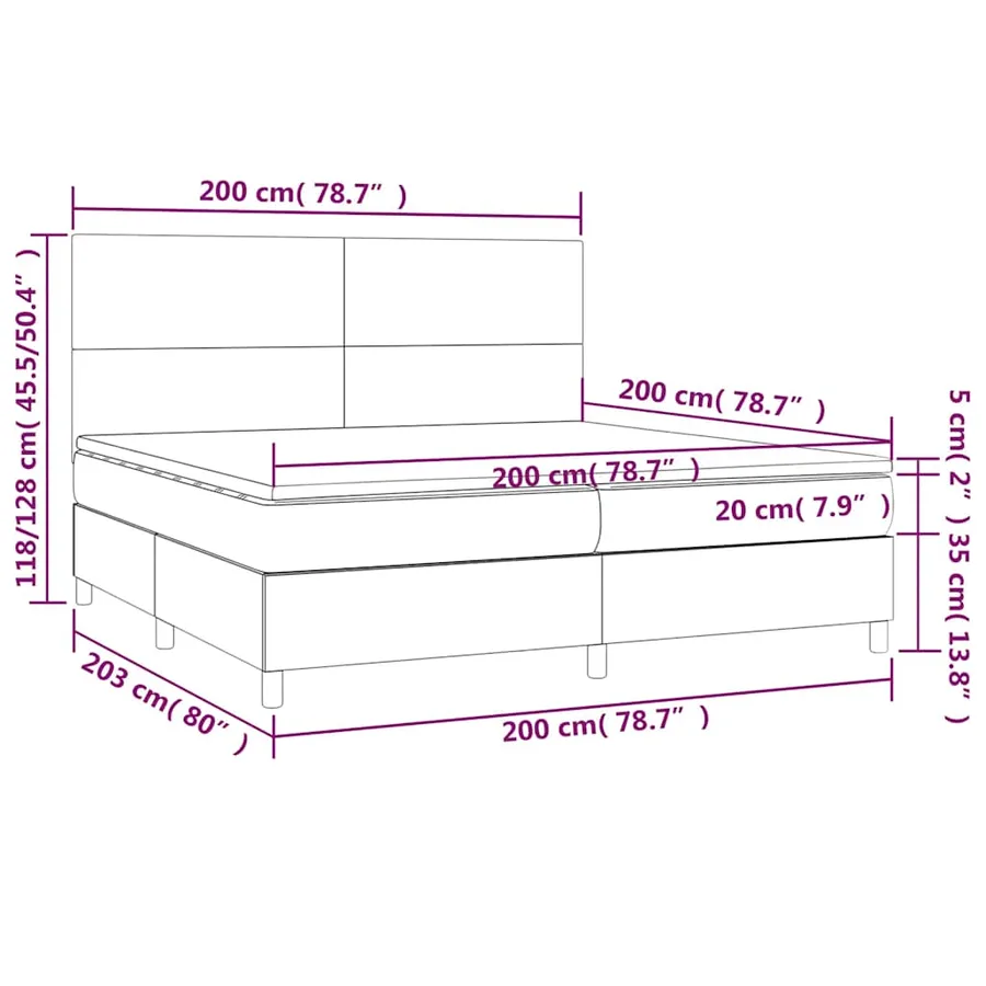 Sommier à lattes de lit et matelas et LED Noir 200x200 cm Tissu - 8