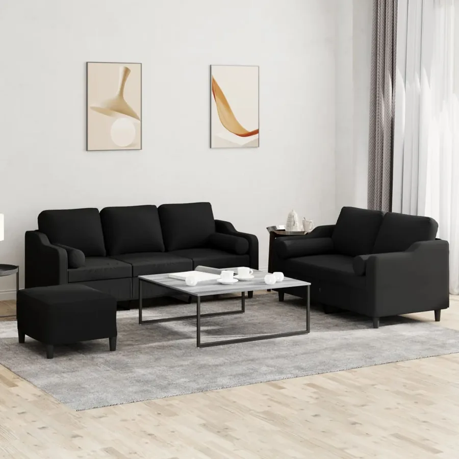 Ensemble de canapés 3 pcs avec coussins noir tissu
