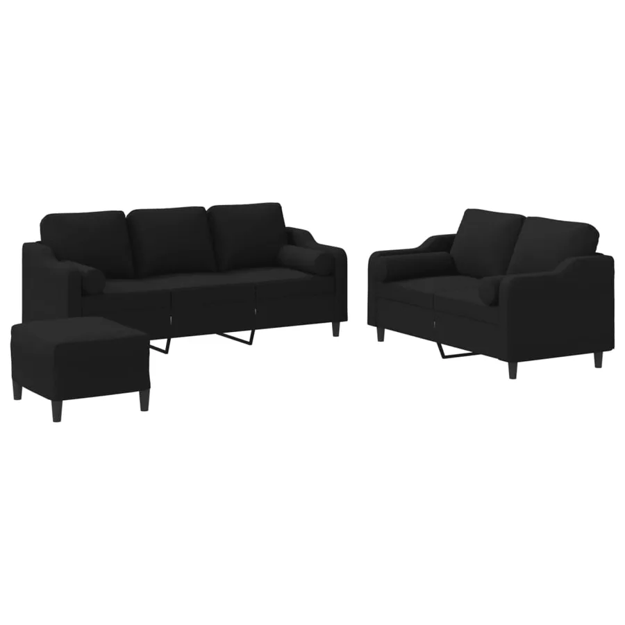 Ensemble de canapés 3 pcs avec coussins noir tissu - 2