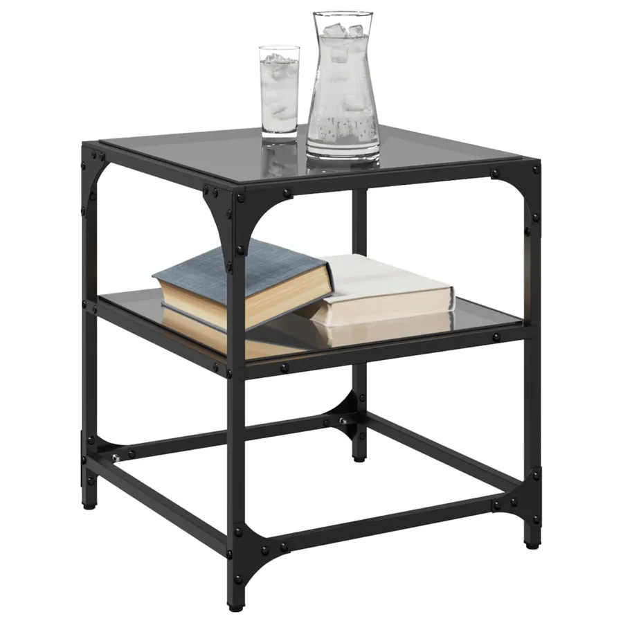 Tables basses avec dessus en verre noir 2 pcs 40x40x45 cm acier - 3