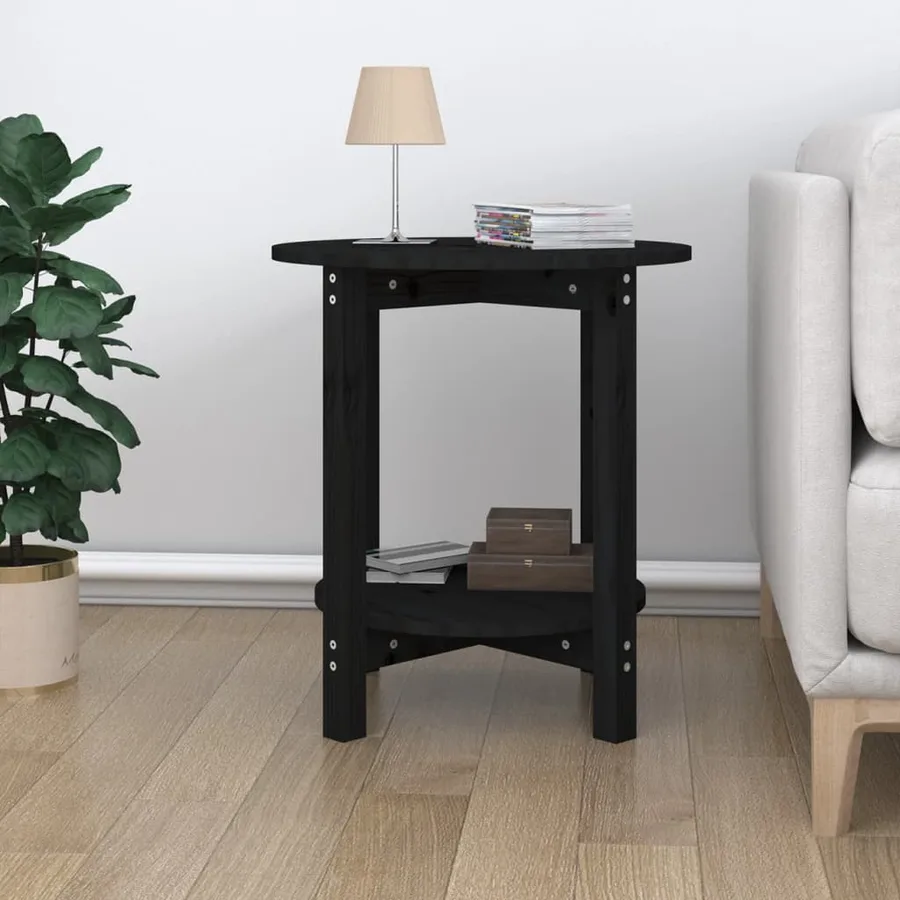 Table basse Noir Ø 55x60 cm Bois massif de pin - 3