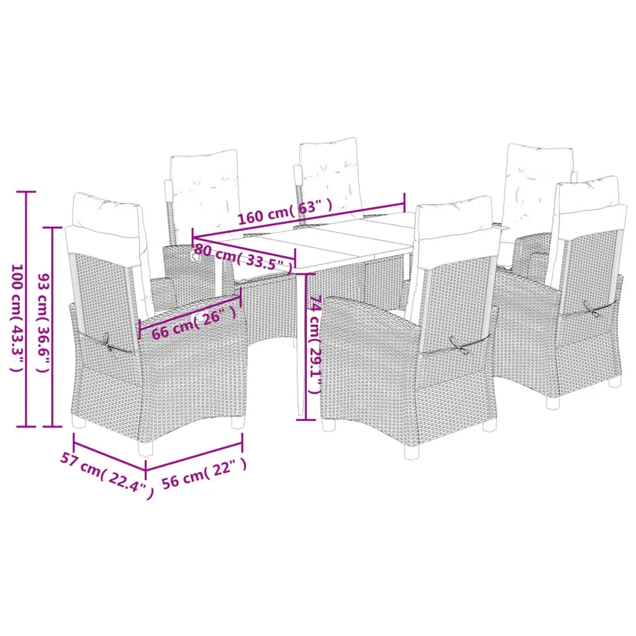 Ensemble à manger de jardin coussins 7 pcs mélange beige rotin - 12