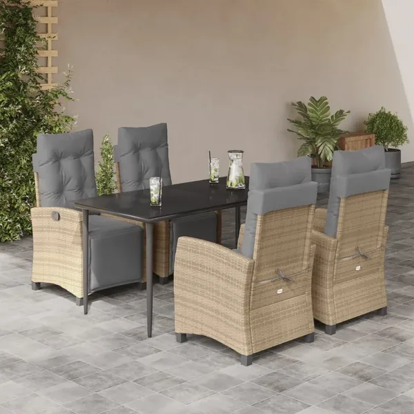 Ensemble à manger de jardin coussins 5 pcs mélange beige rotin