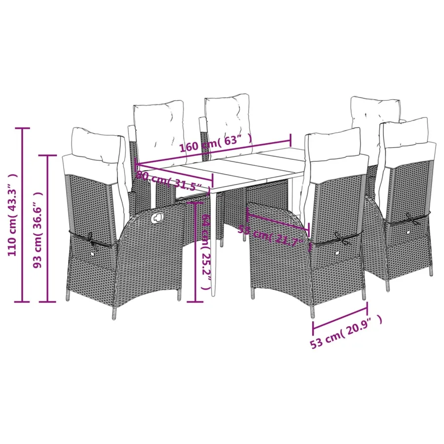 Ensemble à manger de jardin coussins 7pcs Noir Résine tressée - 12