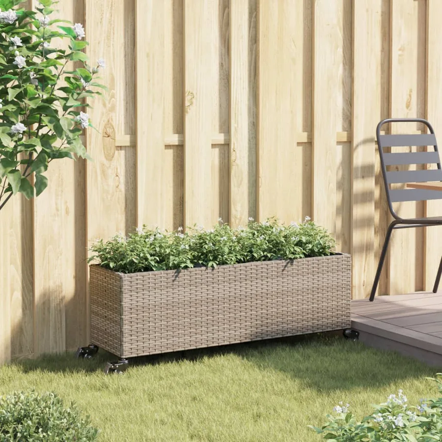 Jardinière et roulettes/3 pots gris 107x32x38 cm résine tressée - 3