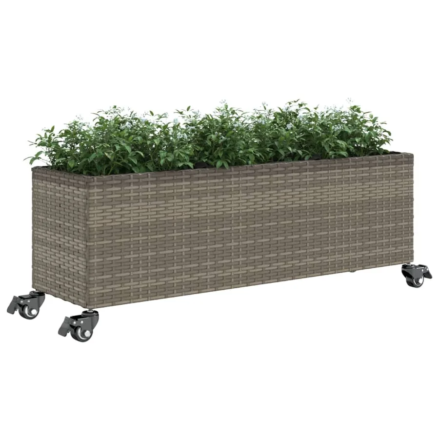 Jardinière et roulettes/3 pots gris 107x32x38 cm résine tressée - 4
