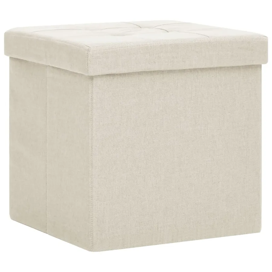 Tabouret de rangement pliable Blanc crème Faux lin - 2