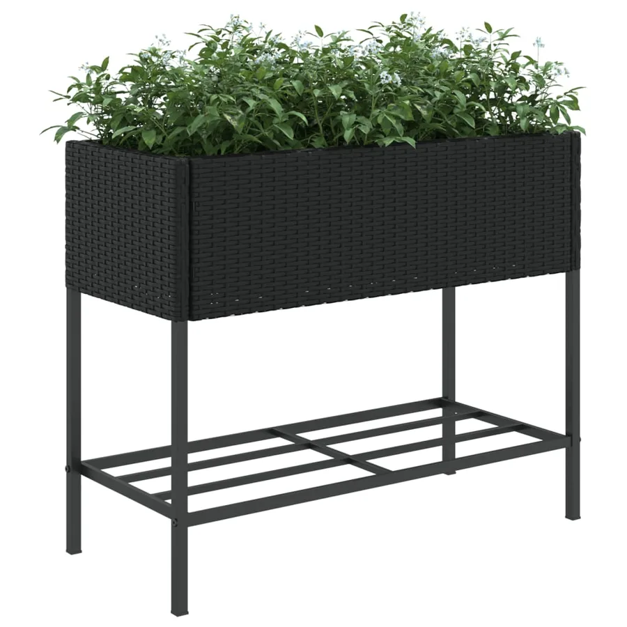 Jardinière avec étagère noir résine tressée - 4