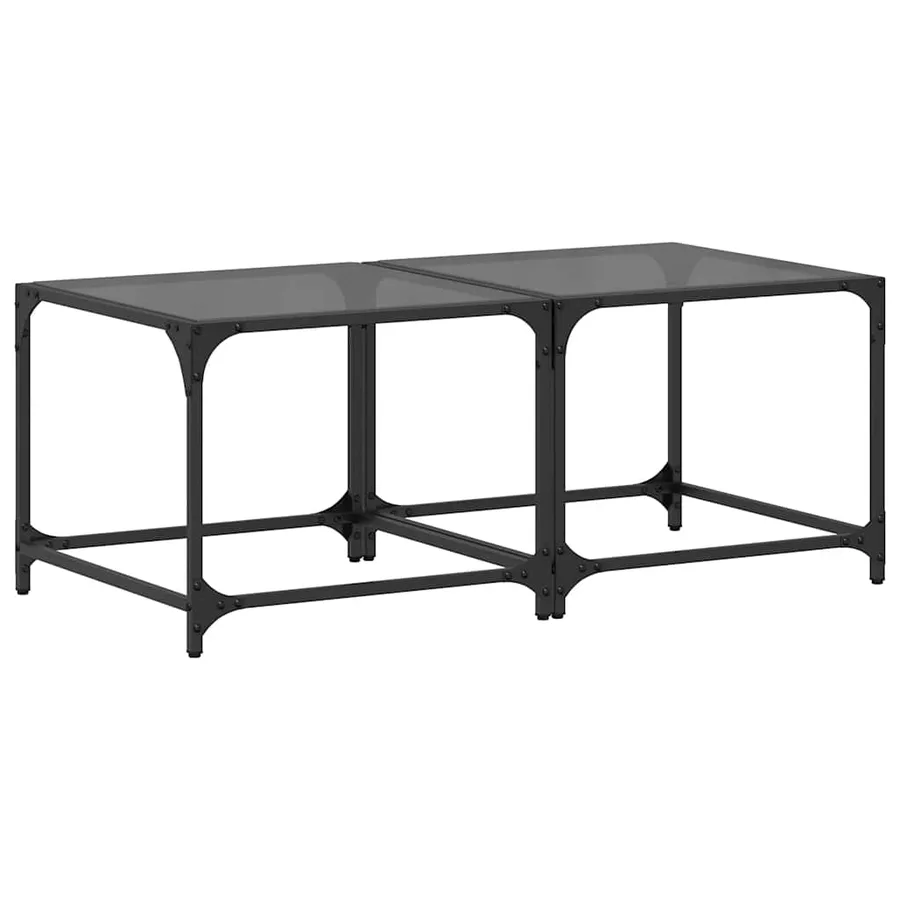 Tables basses avec dessus en verre noir 2 pcs 50x50x40 cm acier - 2