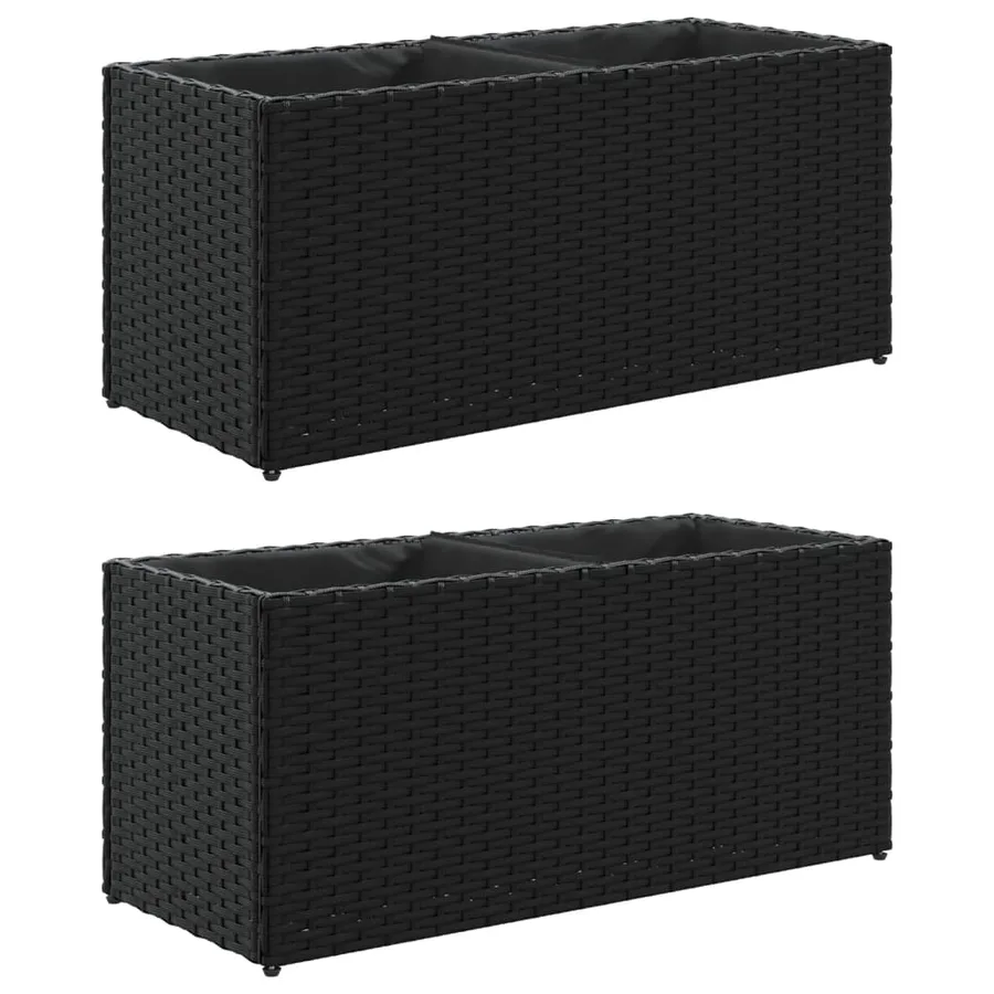 Jardinières avec 2 pots 2 pcs noir 72x30x32 cm résine tressée - 2