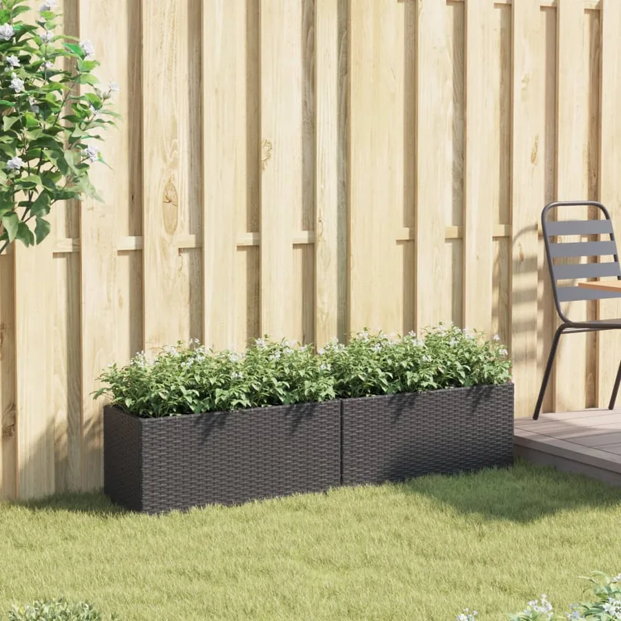 Jardinières avec 2 pots 2 pcs noir 72x30x32 cm résine tressée - 3