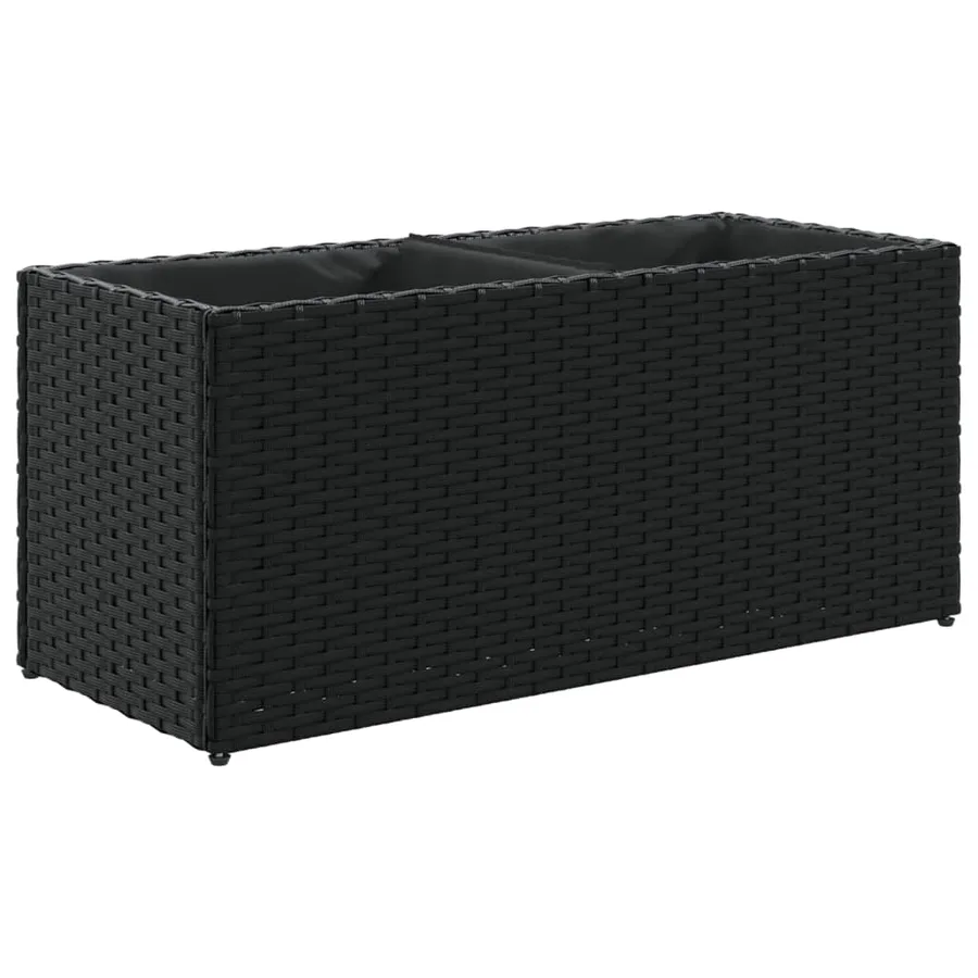 Jardinières avec 2 pots 2 pcs noir 72x30x32 cm résine tressée - 5