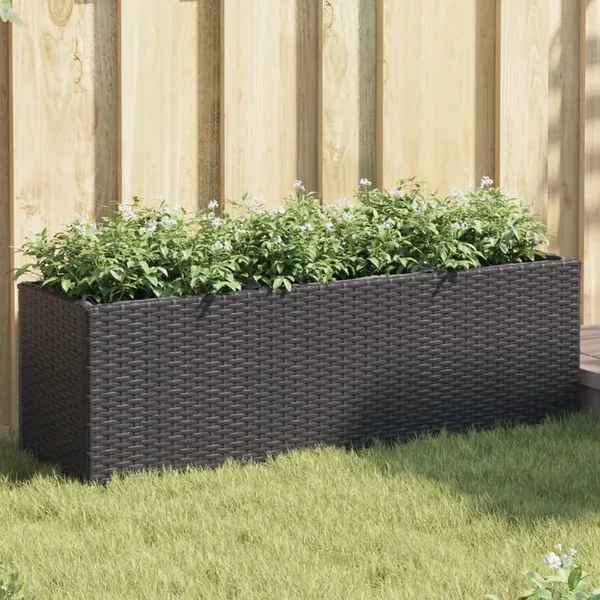 Jardinière avec 3 pots noir 105x30x32 cm résine tressée