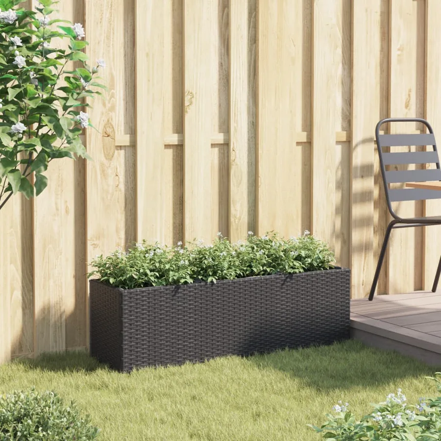 Jardinière avec 3 pots noir 105x30x32 cm résine tressée - 3
