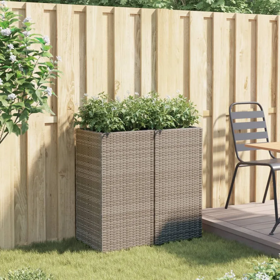 Jardinières 2 pcs gris 40x40x80 cm résine tressée - 3