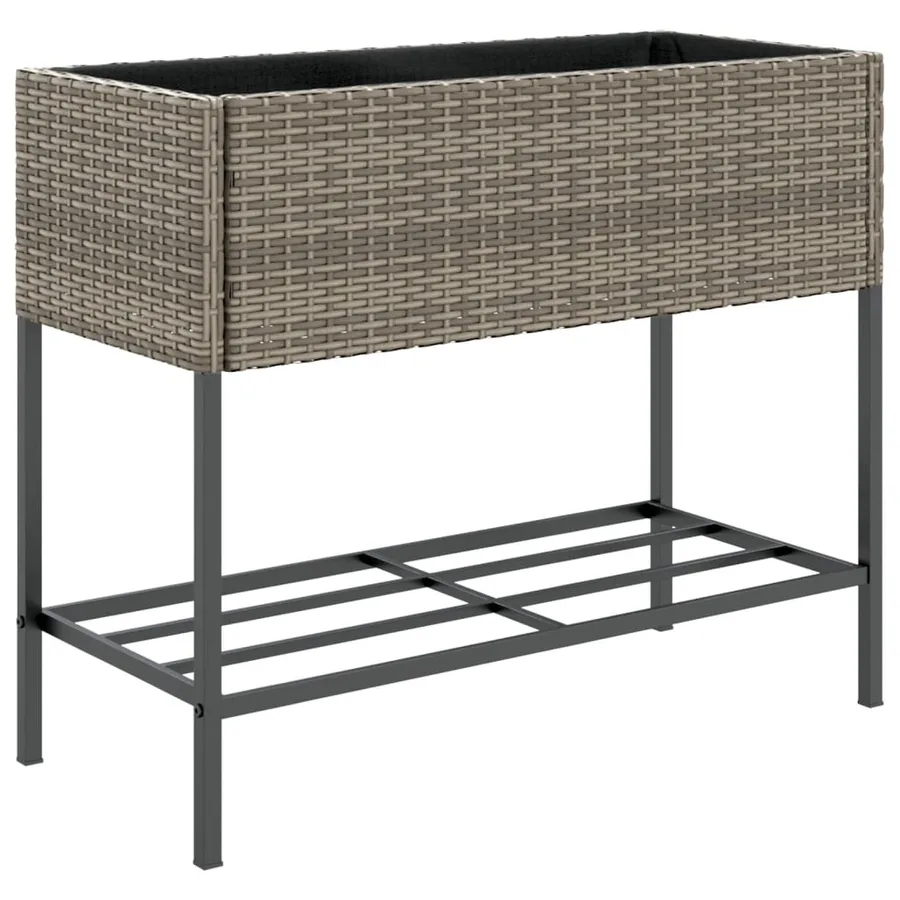 Jardinière avec étagère gris résine tressée - 2