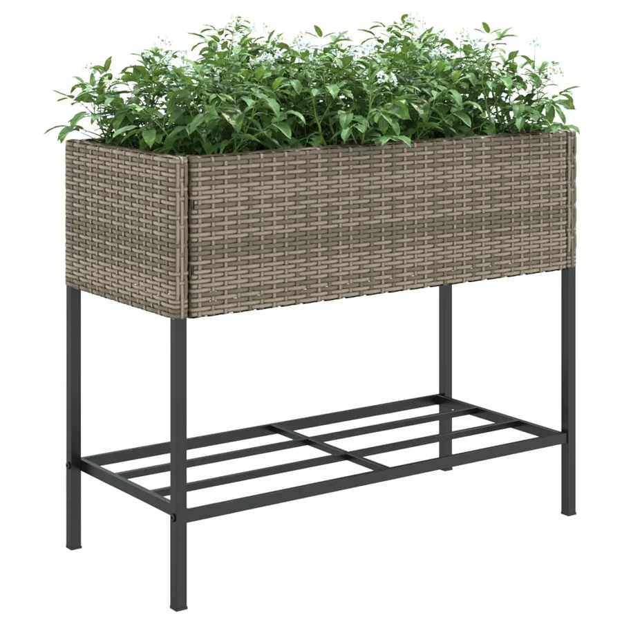 Jardinière avec étagère gris résine tressée - 4