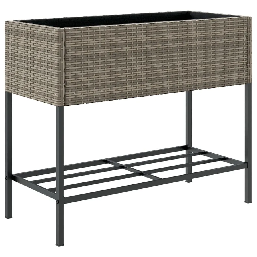 Jardinière avec étagère gris résine tressée - 7