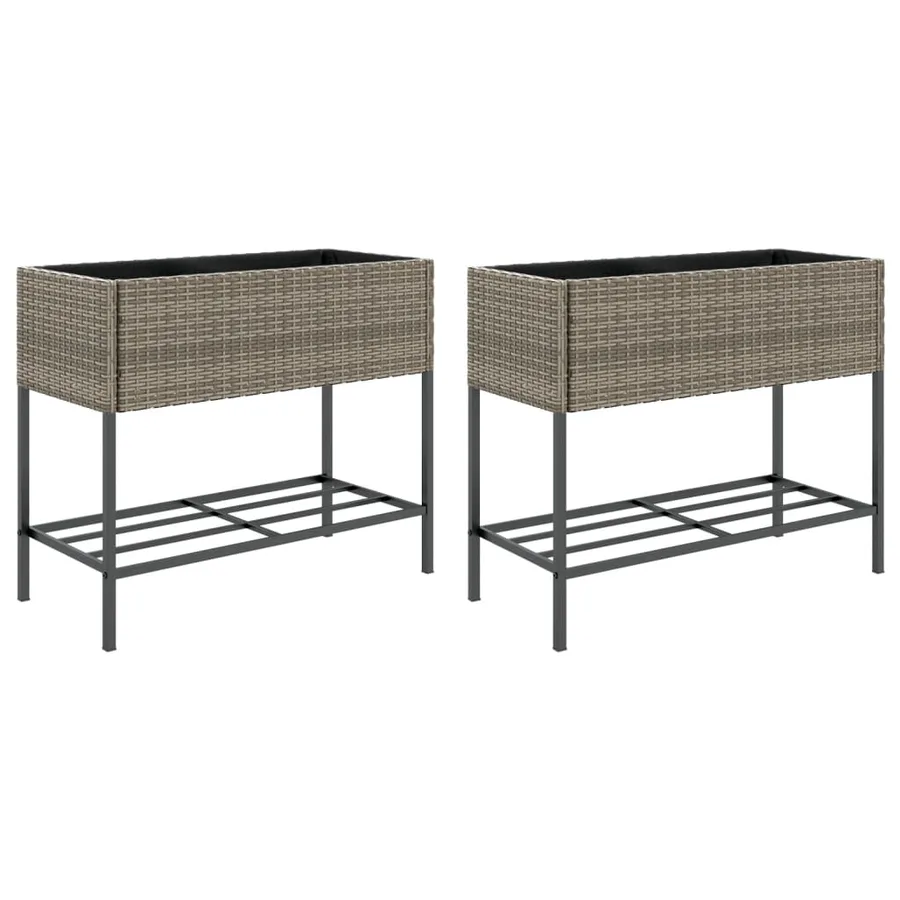 Jardinières avec étagère 2 pcs gris 90x40x75 cm résine tressée - 2