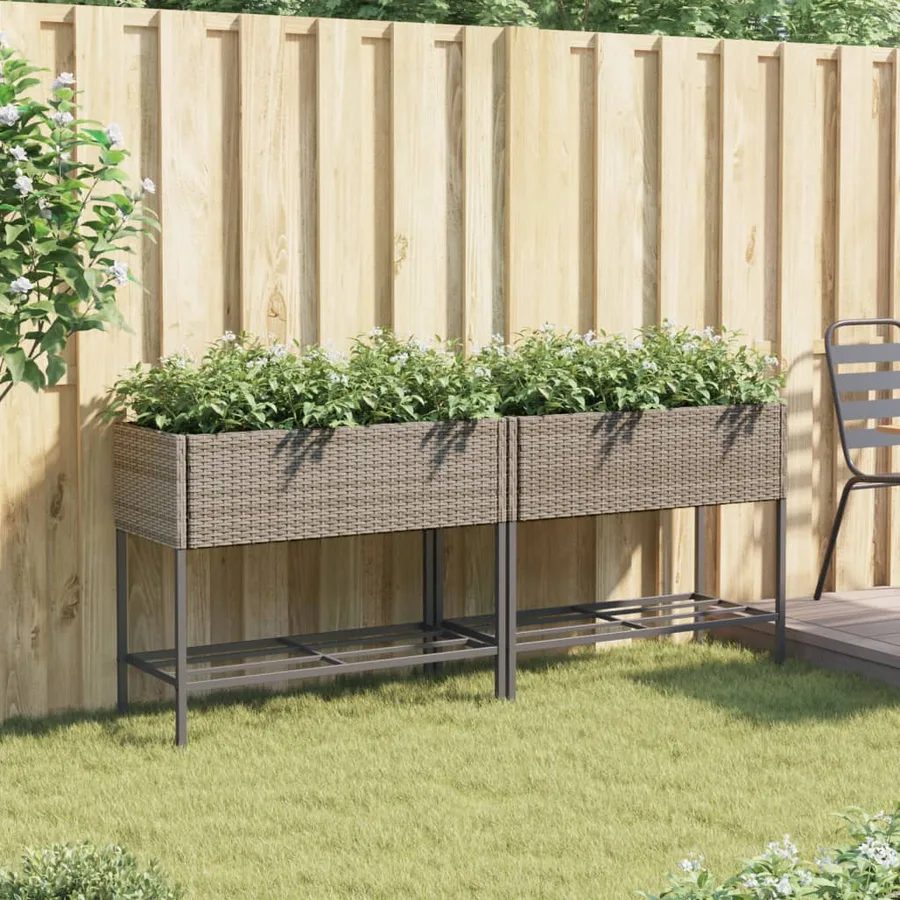 Jardinières avec étagère 2 pcs gris 90x40x75 cm résine tressée - 3