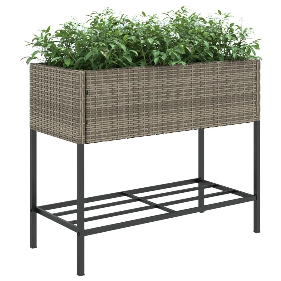 Jardinières avec étagère 2 pcs gris 90x40x75 cm résine tressée - 4