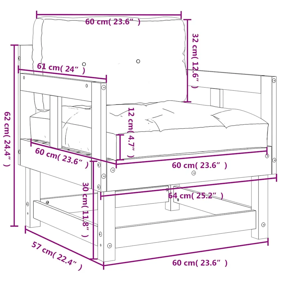 Chaises de jardin avec coussins lot de 2 bois de pin imprégné - 10