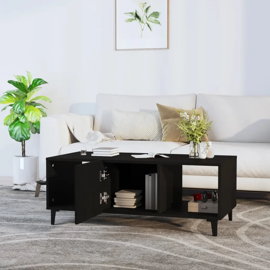 Table basse Noir 102x50x40 cm Bois d'ingénierie - 3