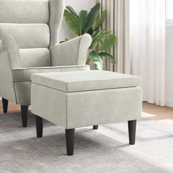 Tabouret avec pieds en bois Velours crème