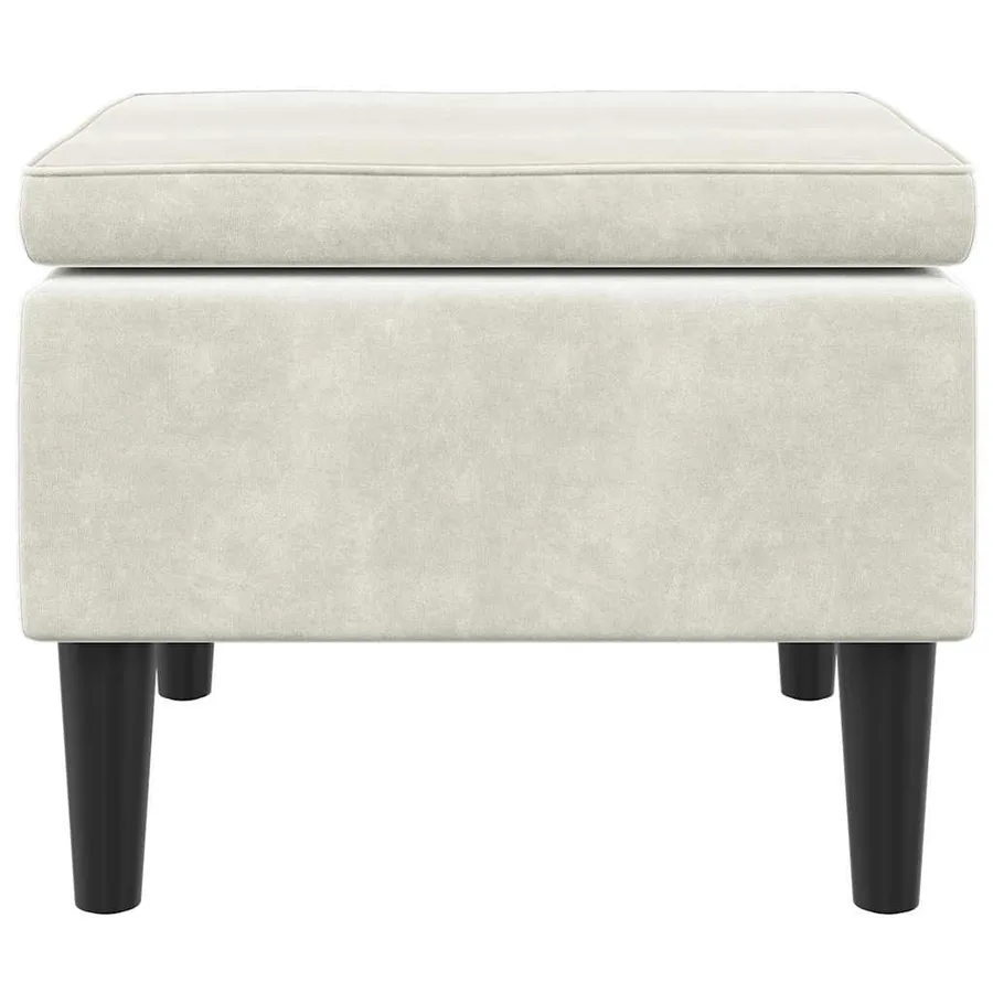 Tabouret avec pieds en bois Velours crème - 4