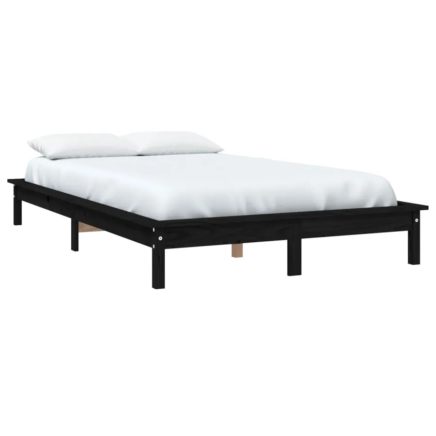 Cadre de lit sans matelas noir bois de pin massif - 3