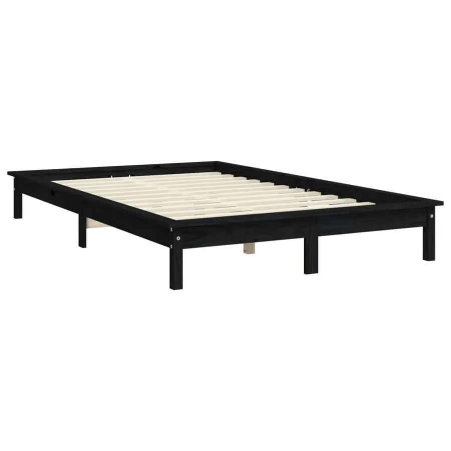 Cadre de lit sans matelas noir bois de pin massif - 4