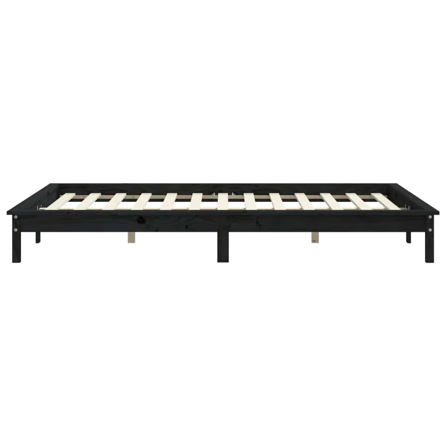 Cadre de lit sans matelas noir bois de pin massif - 6