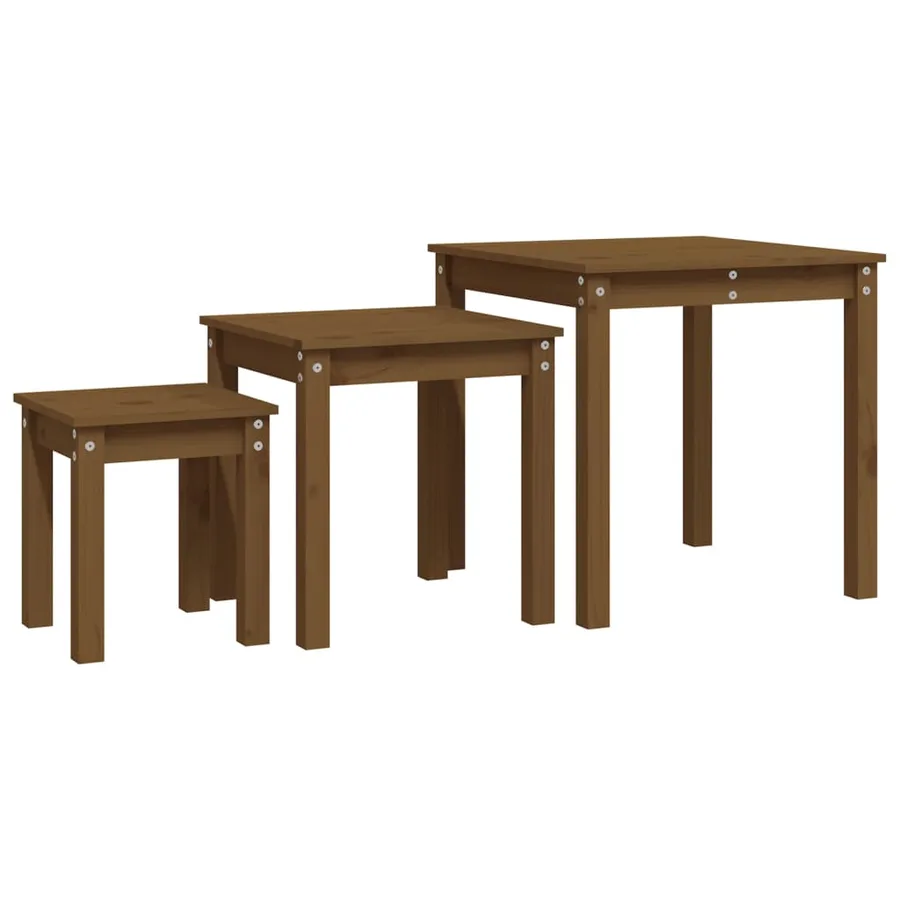 Tables gigognes 3 pcs Marron miel Bois de pin massif - 2